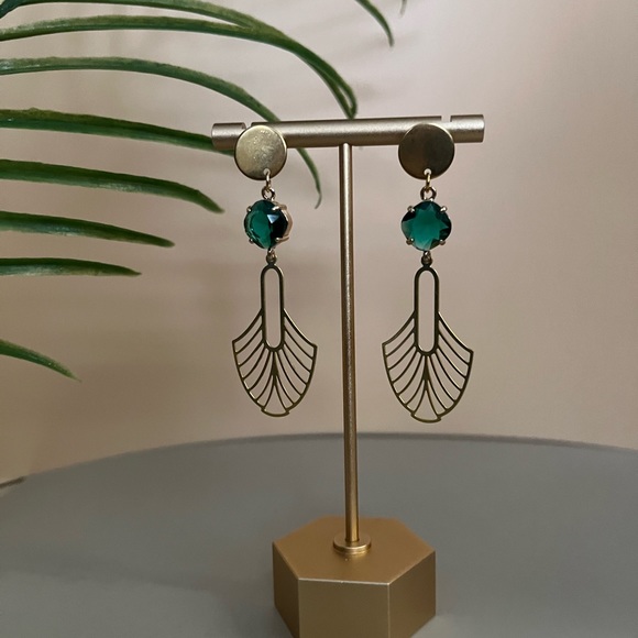 Elegant Art-Deco Inspired Brass Earrings, Gold Statement Earrings, Delicate Dang - Picture 7 of 11